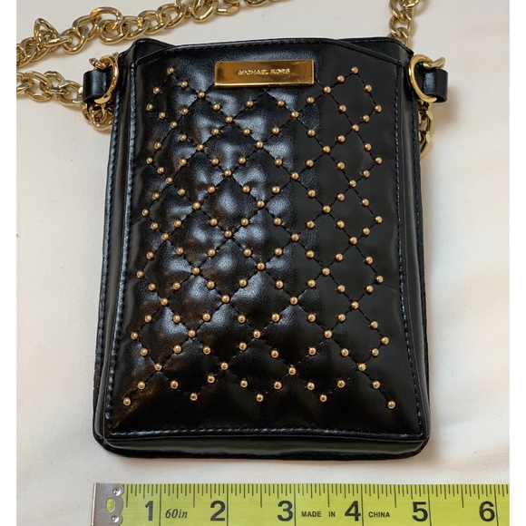 RARE TO FIND MK Studded Leather Crossbody Phone Bag adjustable Golden Chain - Picture 11 of 12